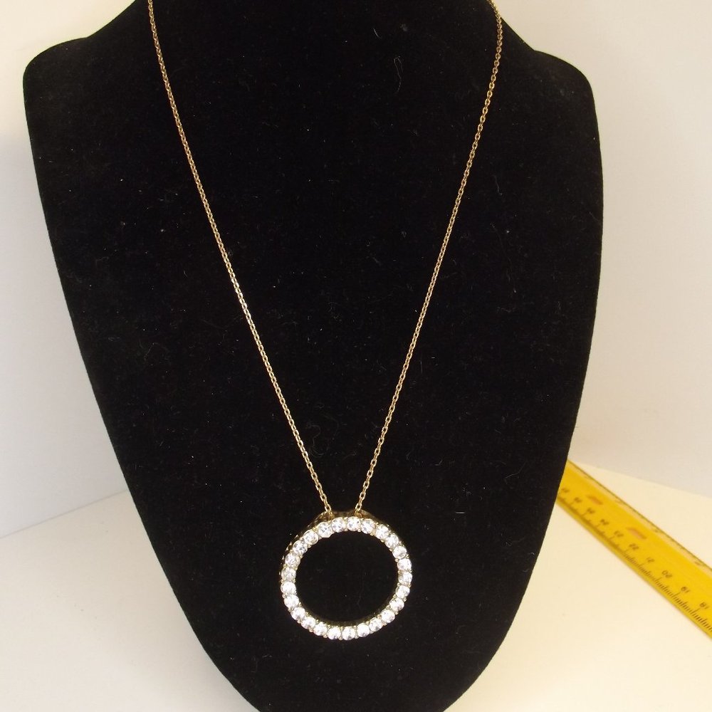 CR Pendant Necklace CZ Circle Crystals Rhinestones